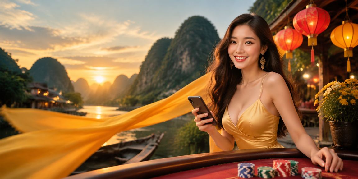 Người dùng tại phố đèn lồng Hội An truy cập casino di động trong không khí lễ hội